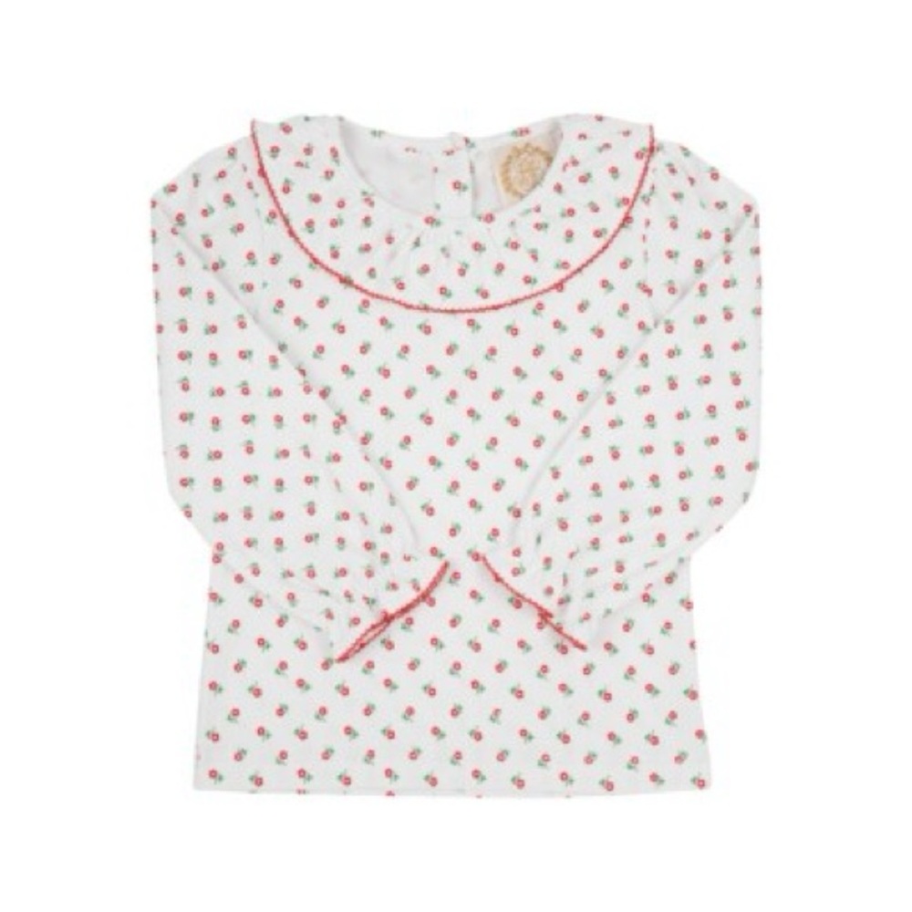 The Beaufort Bonnet Company (TBBC) LS Ramona Floral Ruffle Collar Knit Shirt Sz8